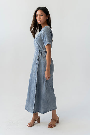 Tatum Denim Wrap Midi Dress