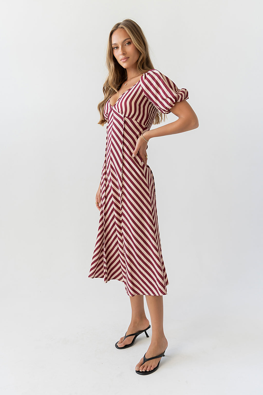 Lindsay Striped Maxi Dress XS / Burgundy