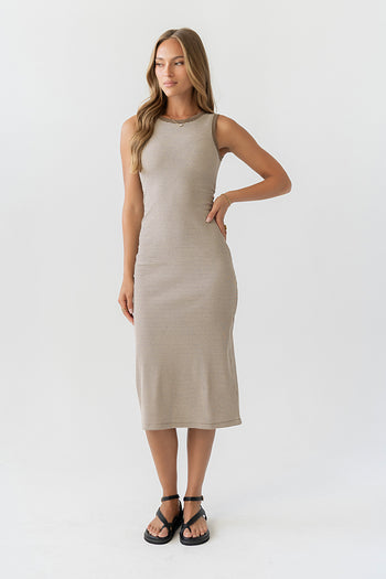Kamber Striped Midi Tank Dress in Brown