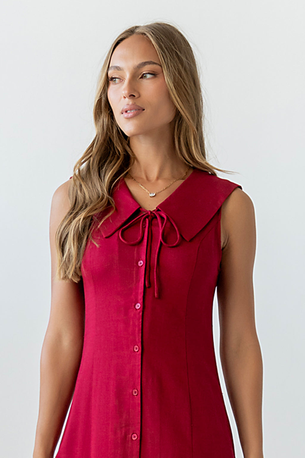 button down collar maxi dress böhme Danika Button Down Shirt Maxi Dress in Red Size XL, Non Stretch Material