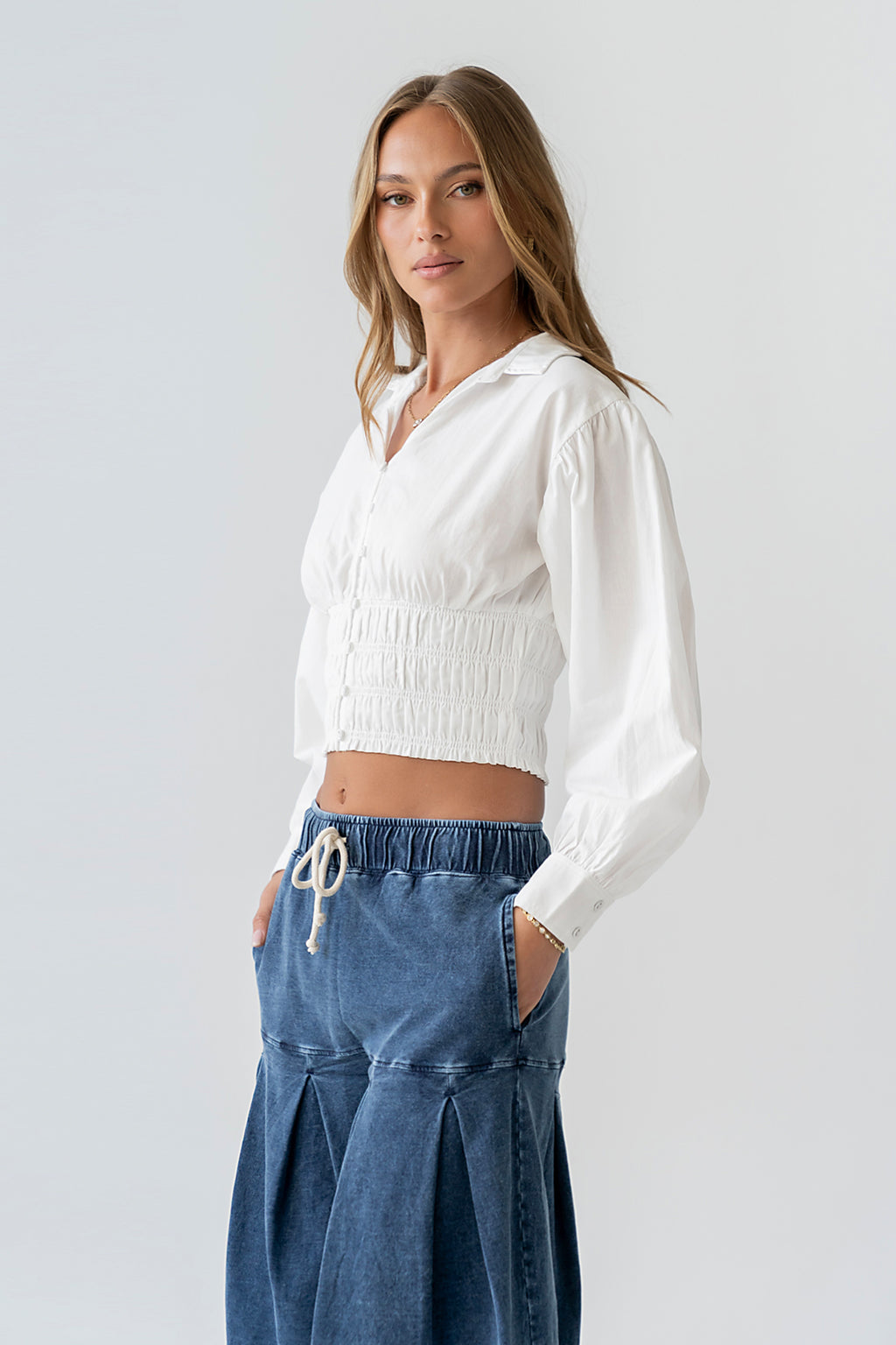 Yena Smocked Blouse in White - FINAL SALE