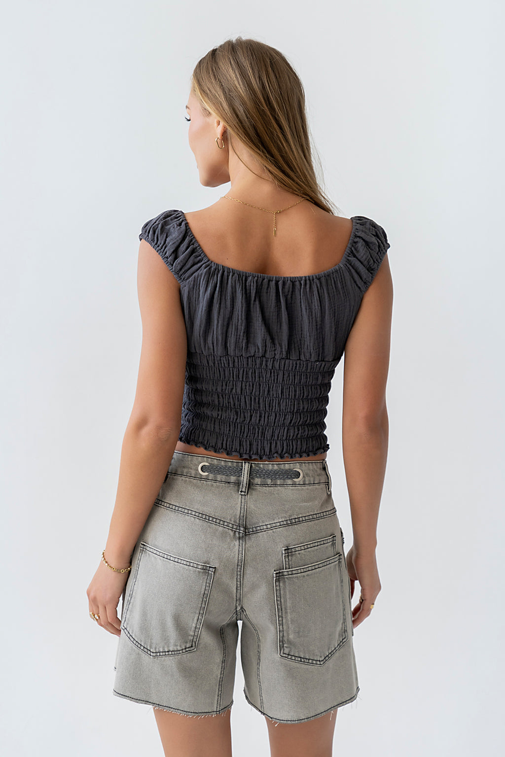 Morgan Smocked Top in Navy