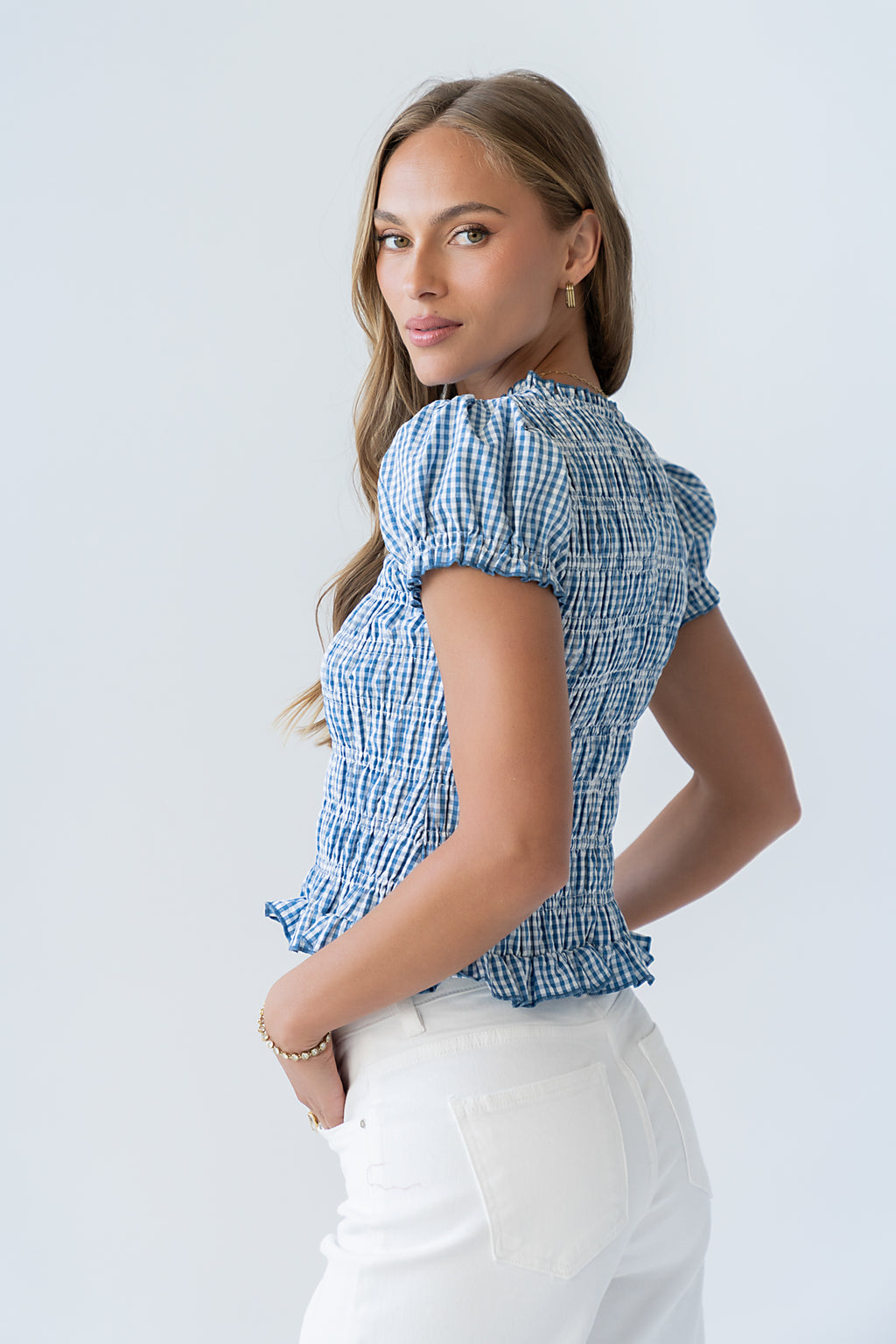 Ruth Smocked Top in Blue