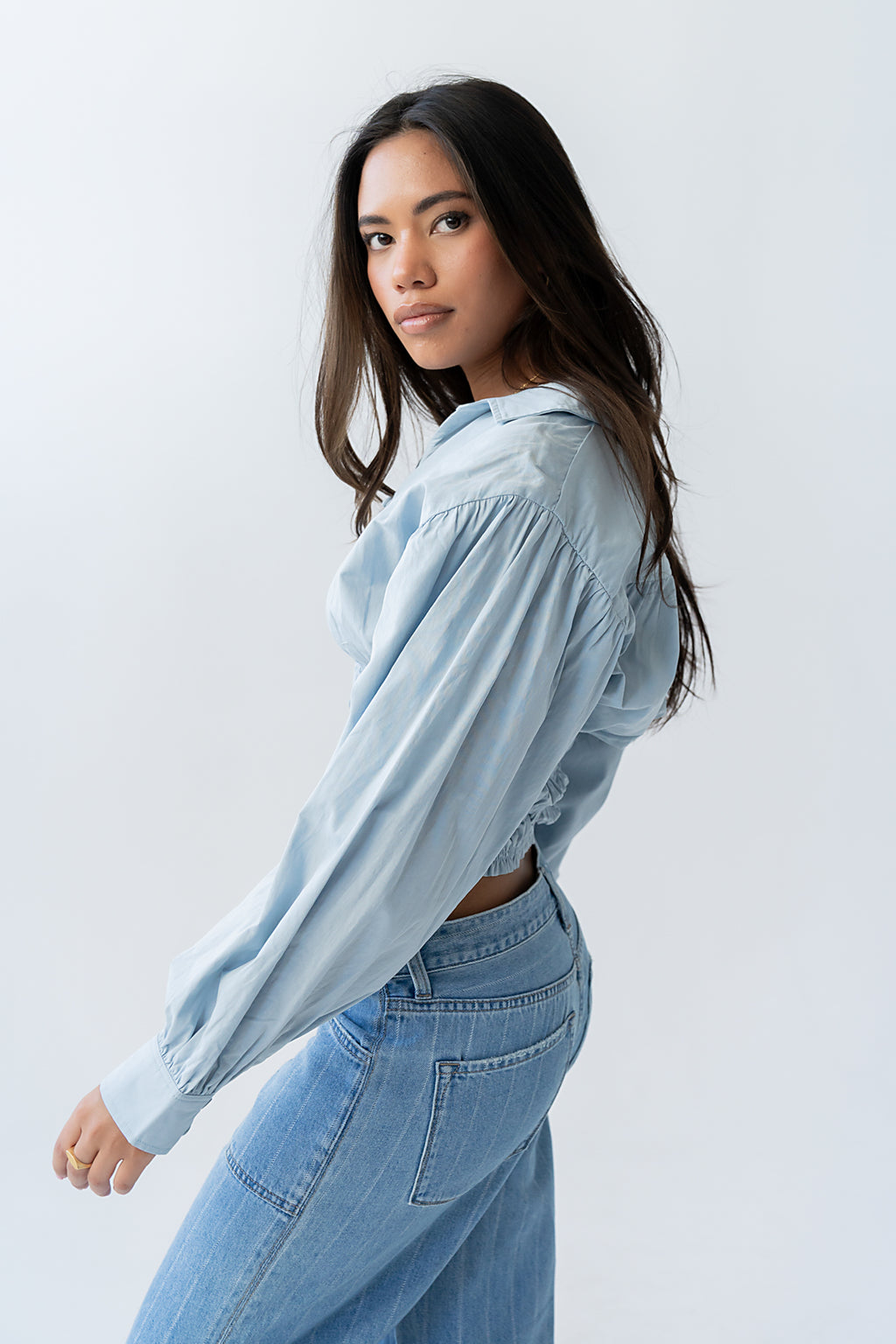 Yena Smocked Blouse in Blue - FINAL SALE