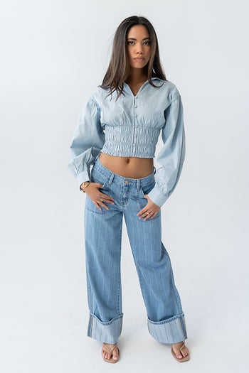 Yena Smocked Blouse in Blue - FINAL SALE