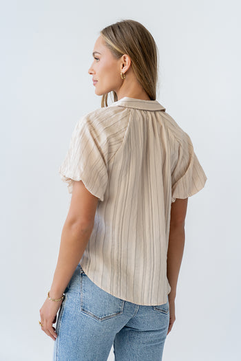 London Striped Button Up in Peach