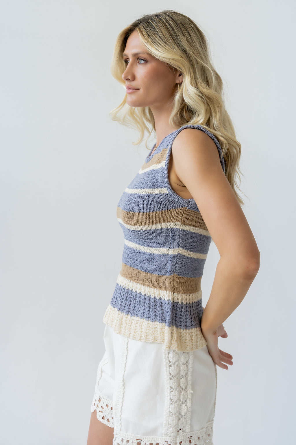 Tessa Striped Top in Dusty Blue