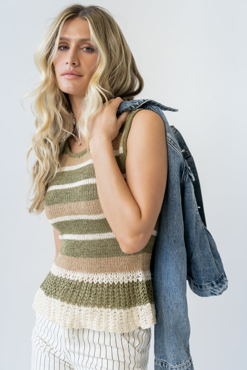 Tessa Striped Top in Olive
