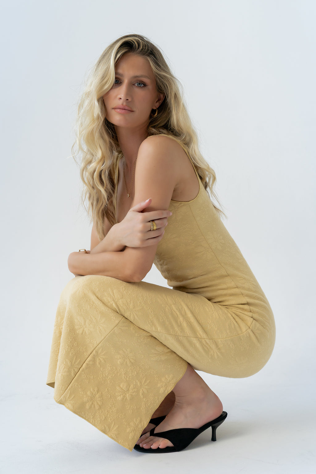 Melissa Textured Maxi Dress in Yellow