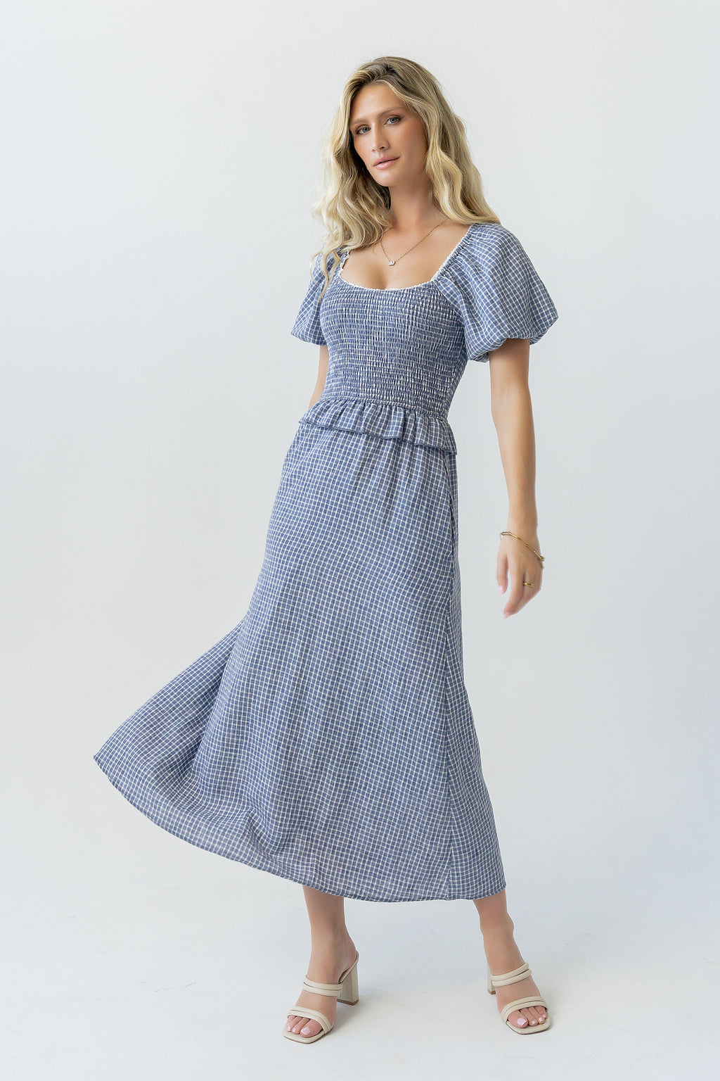 Renley Plaid Midi Dress in Navy
