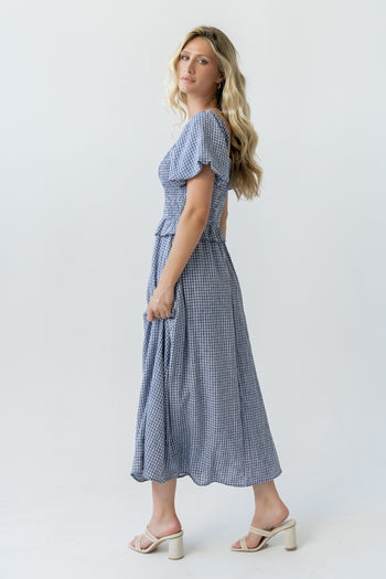 Renley Plaid Midi Dress in Navy