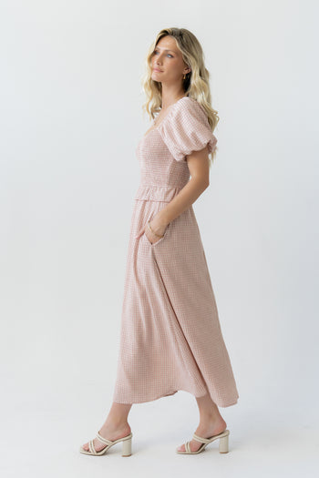 Renley Plaid Midi Dress in Clay