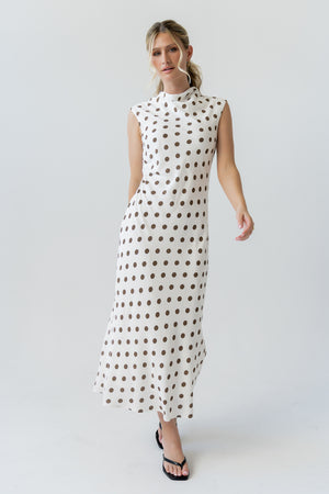 Tiffany Polka Dot Mock Neck Midi Dress