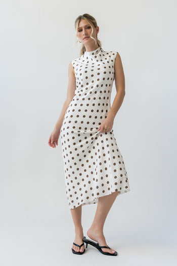 Tiffany Polka Dot Mock Neck Midi Dress