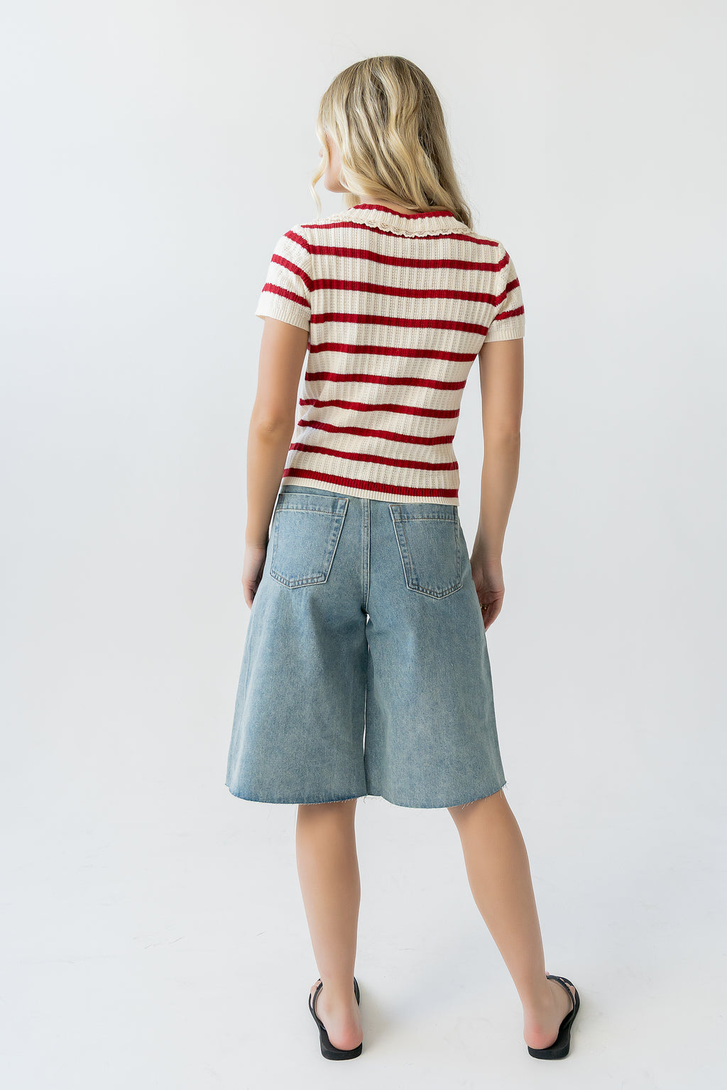 Tess Striped Collared Top in Red