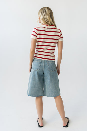 Tess Striped Collared Top in Red