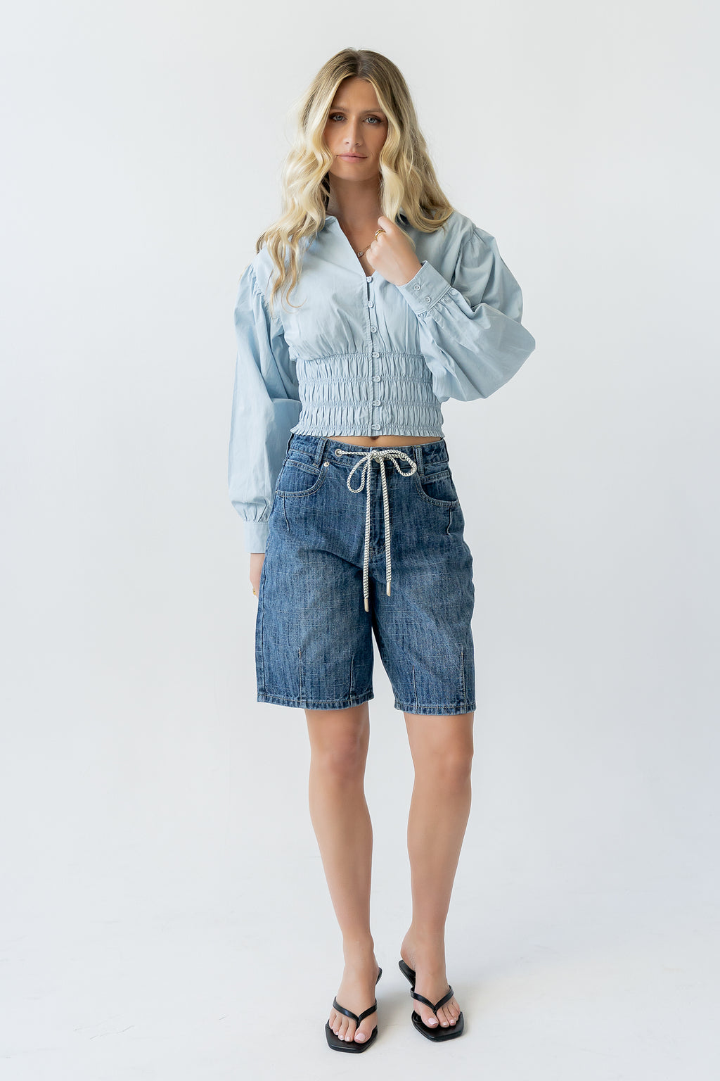 Yena Smocked Blouse in Blue - FINAL SALE