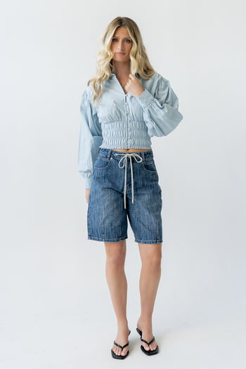 Yena Smocked Blouse in Blue - FINAL SALE