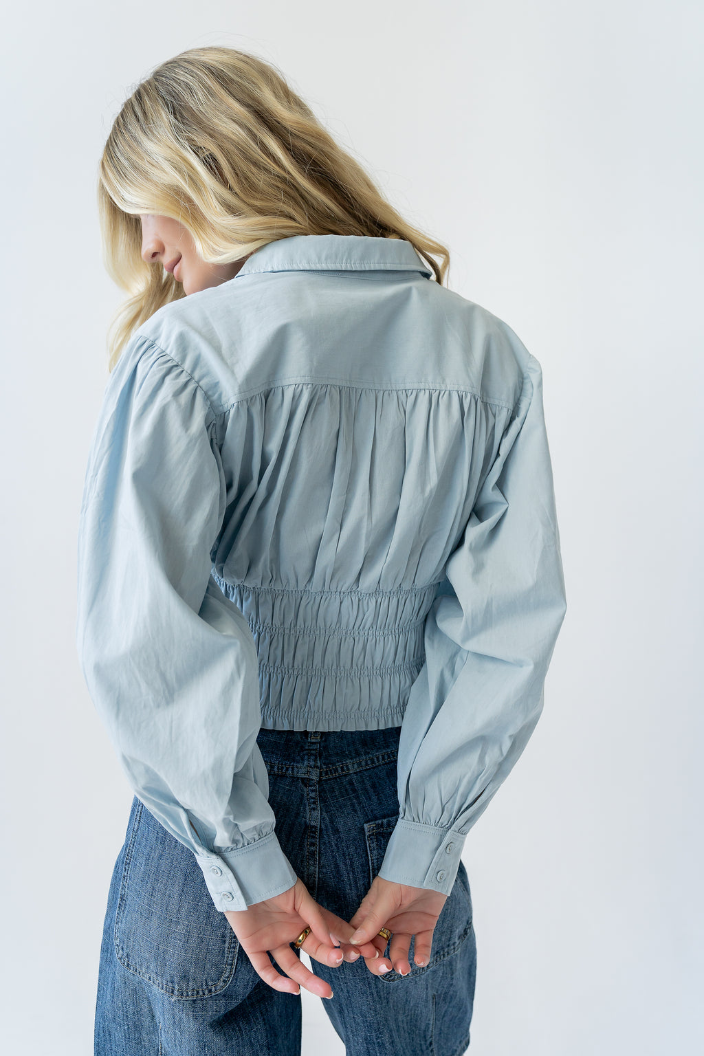 Yena Smocked Blouse in Blue - FINAL SALE