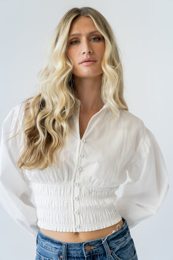 Yena Smocked Blouse in White - FINAL SALE