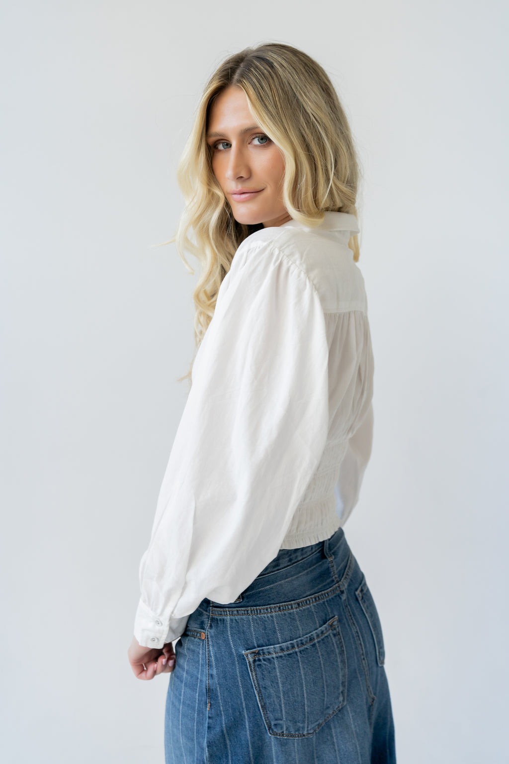 Yena Smocked Blouse in White - FINAL SALE