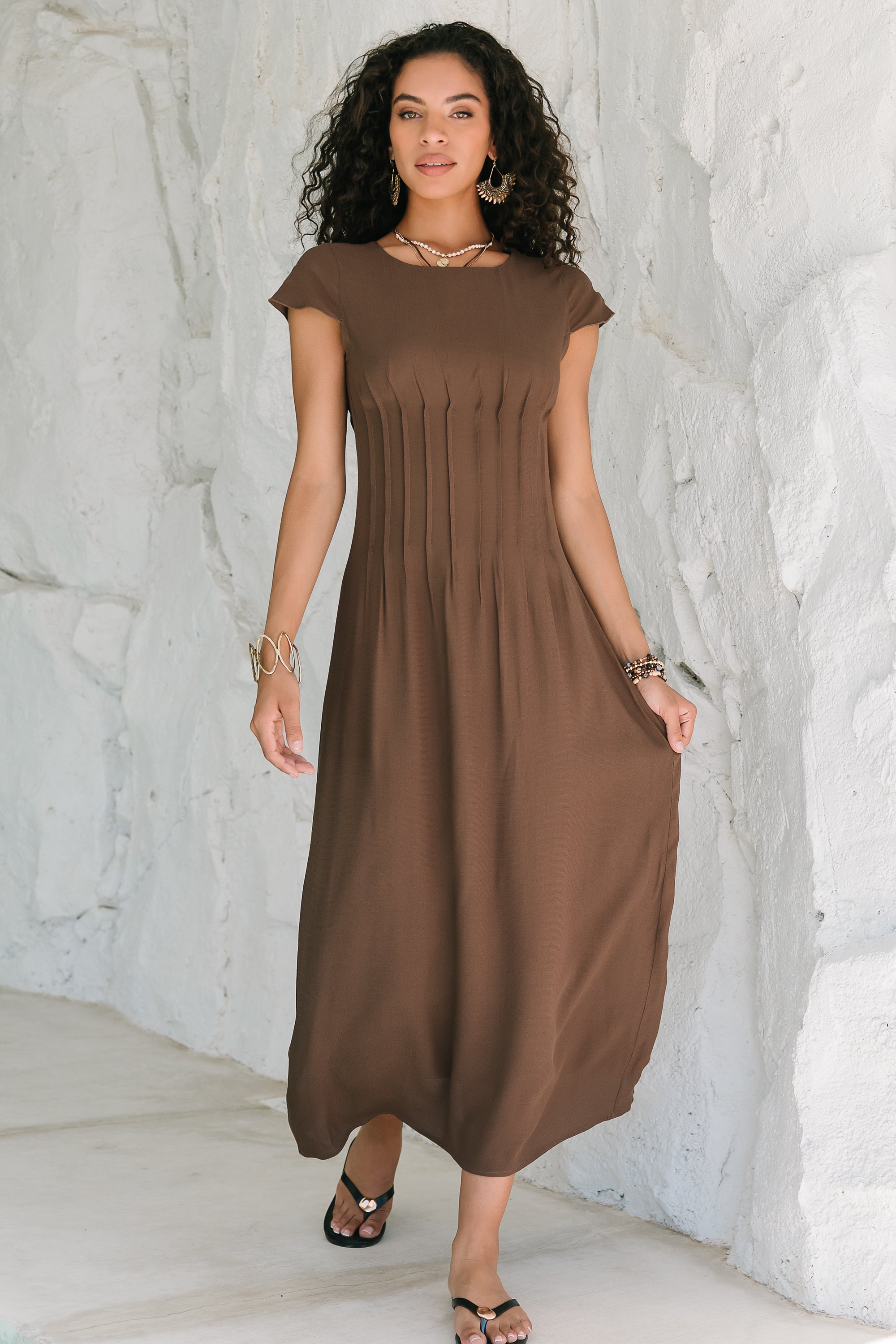 bhme Carolina Pleated Maxi Dress in Brown - Size Small, Non Stretch Material bhme Carolina Pleated Maxi Dress in Brown - Size Small, Non Stretch Material