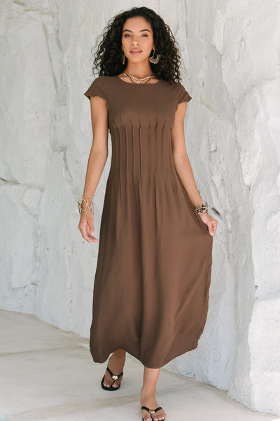 böhme Carolina Pleated Maxi Dress in Brown