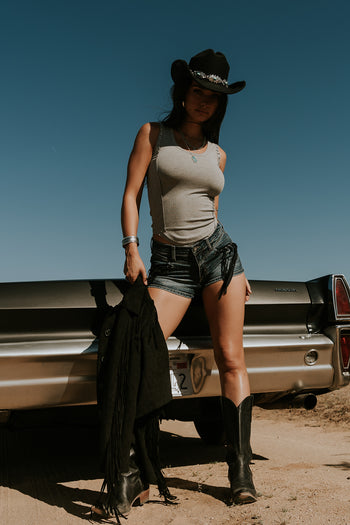 Leia Fringe Micro Shorts in Medium Wash