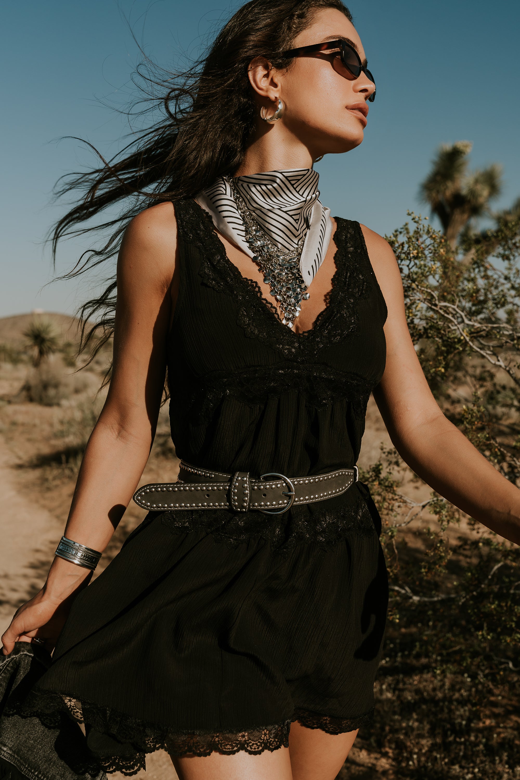 Quinny Lace Trim Mini Dress in Black