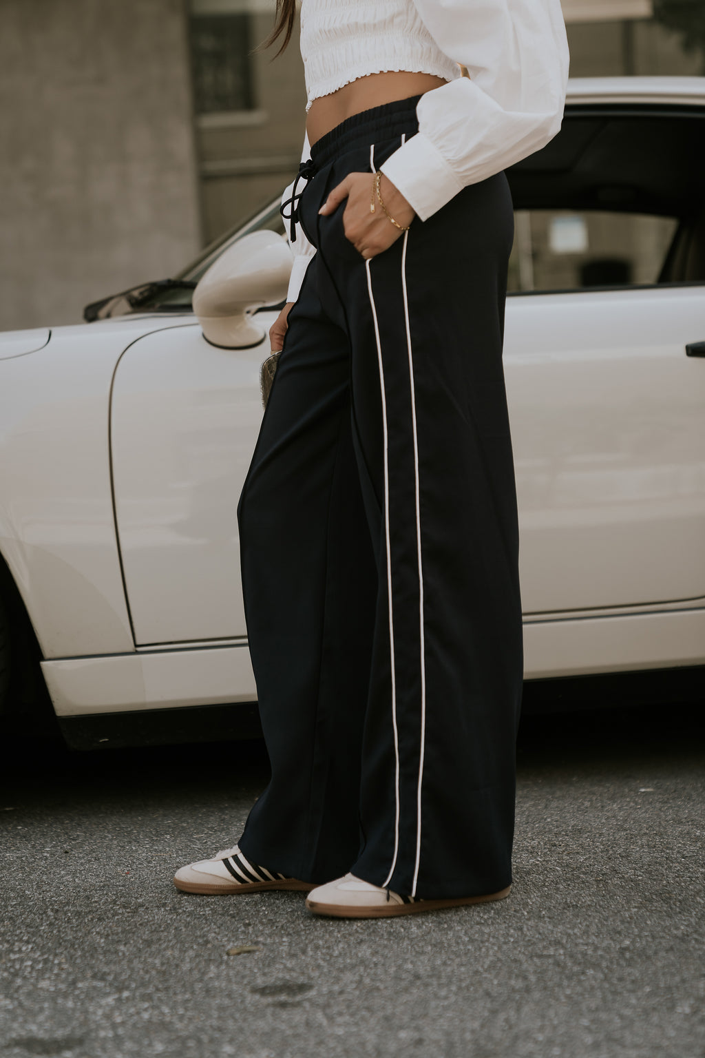 Emily Striped Wide Leg Pants in Navy