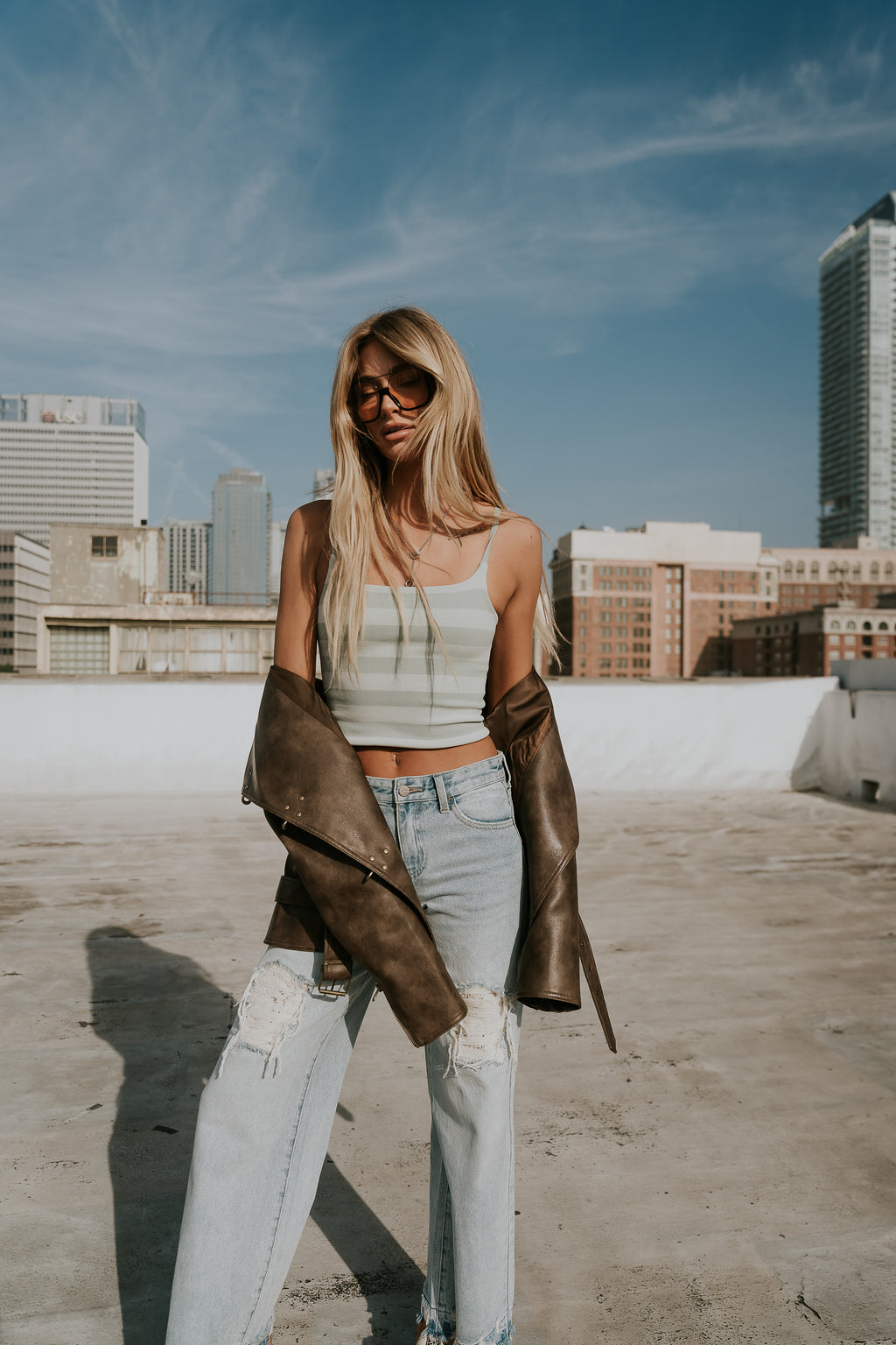 Taisley Striped Cropped Tank in Mint