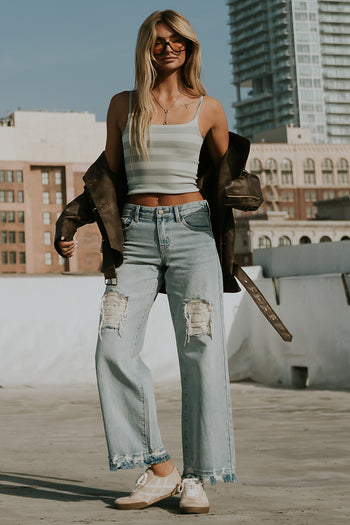 Taisley Striped Cropped Tank in Mint