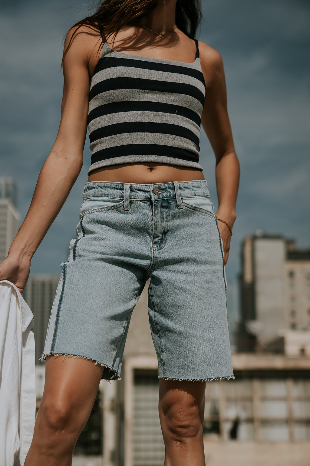Taisley Striped Cropped Tank in Navy