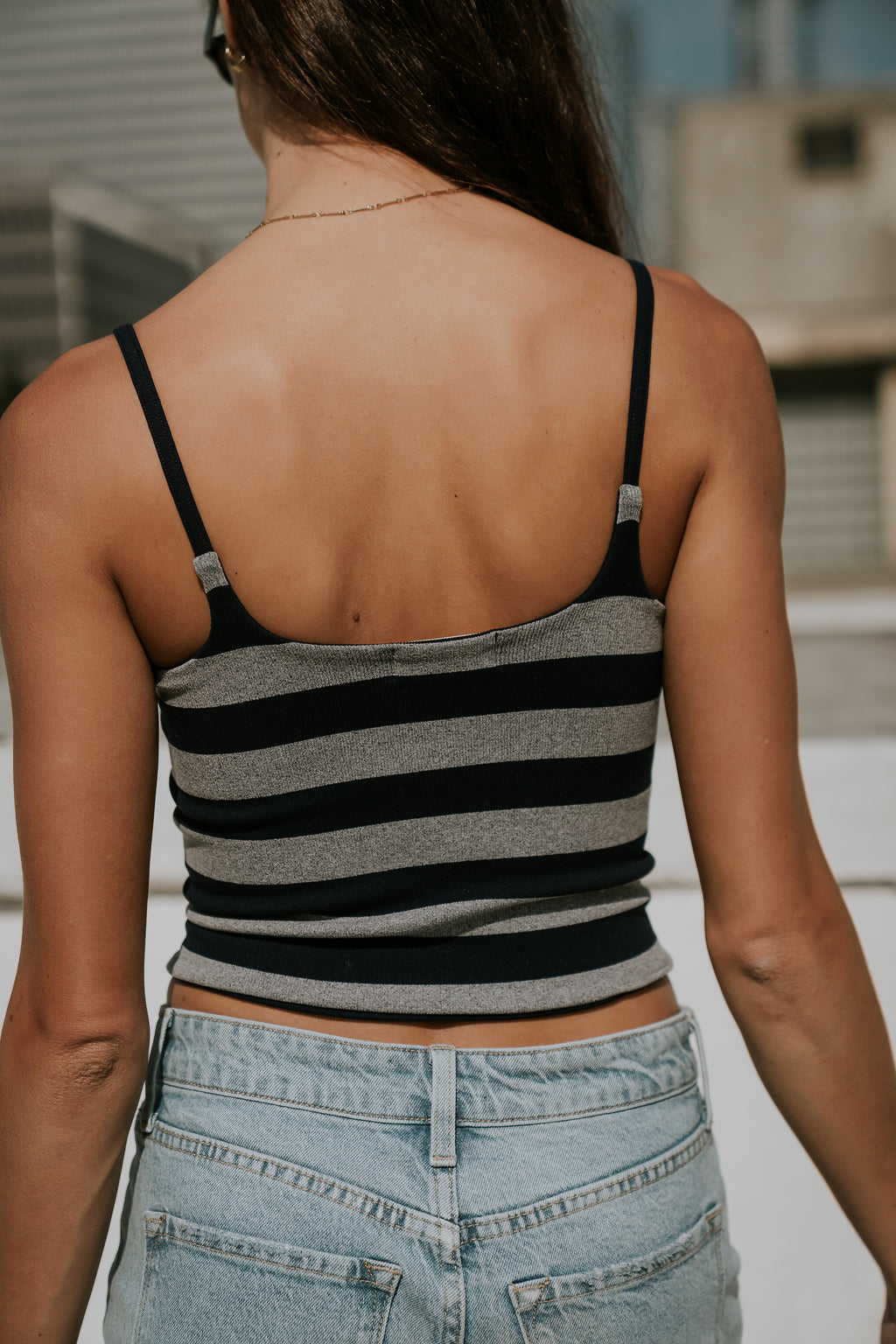 Taisley Striped Cropped Tank in Navy