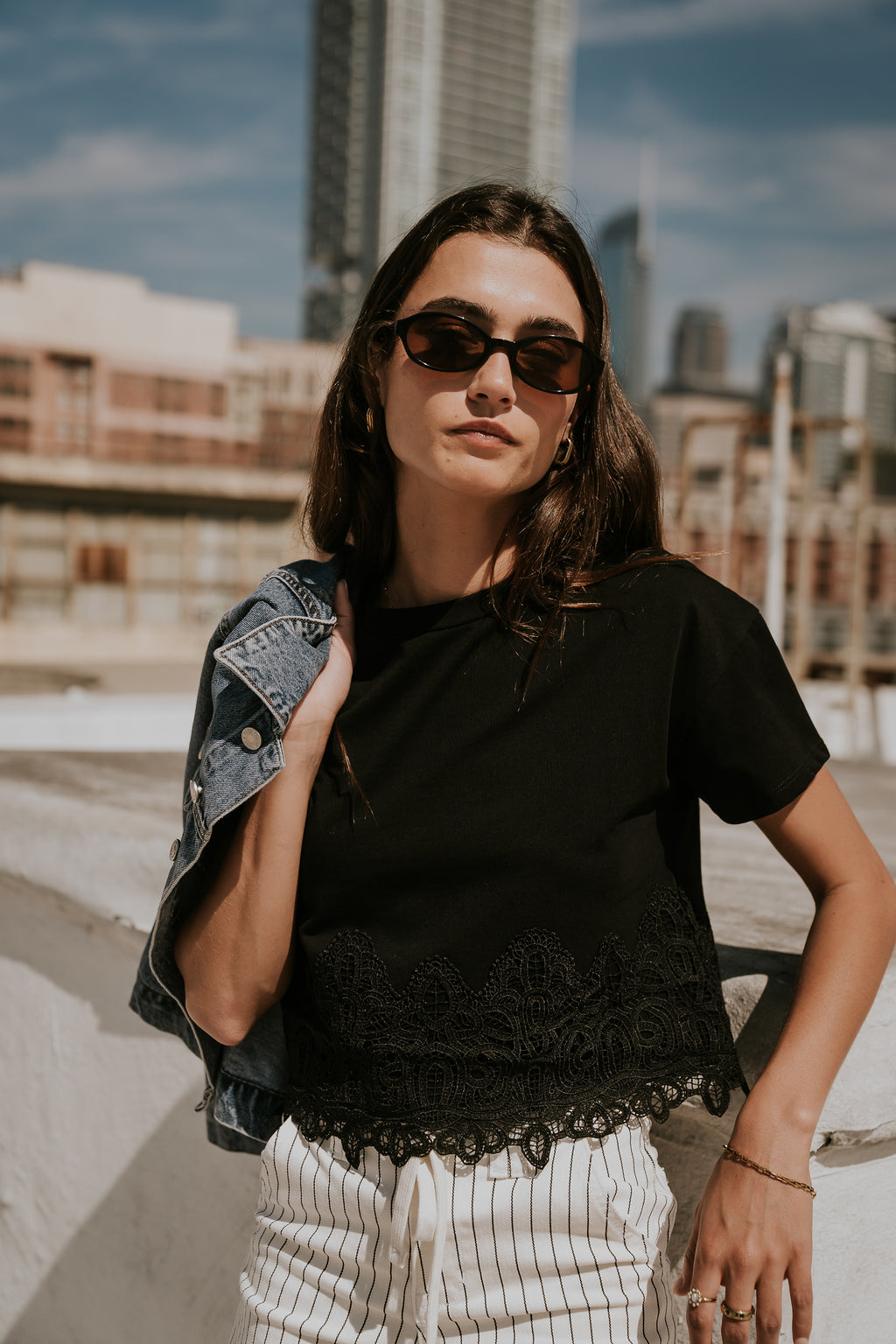 Karen Lace Trim Top in Black