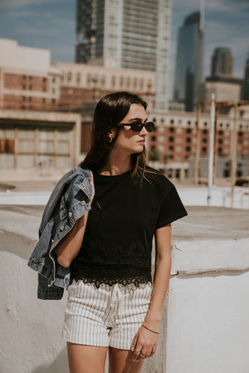 Karen Lace Trim Top in Black