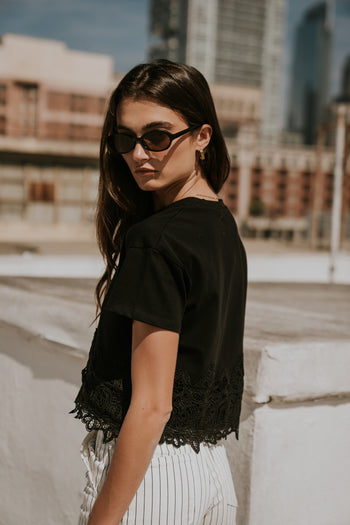 Karen Lace Trim Top in Black
