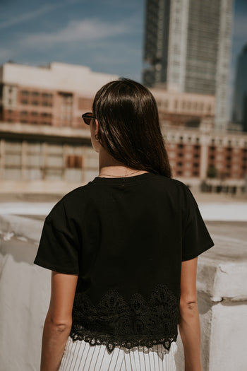 Karen Lace Trim Top in Black
