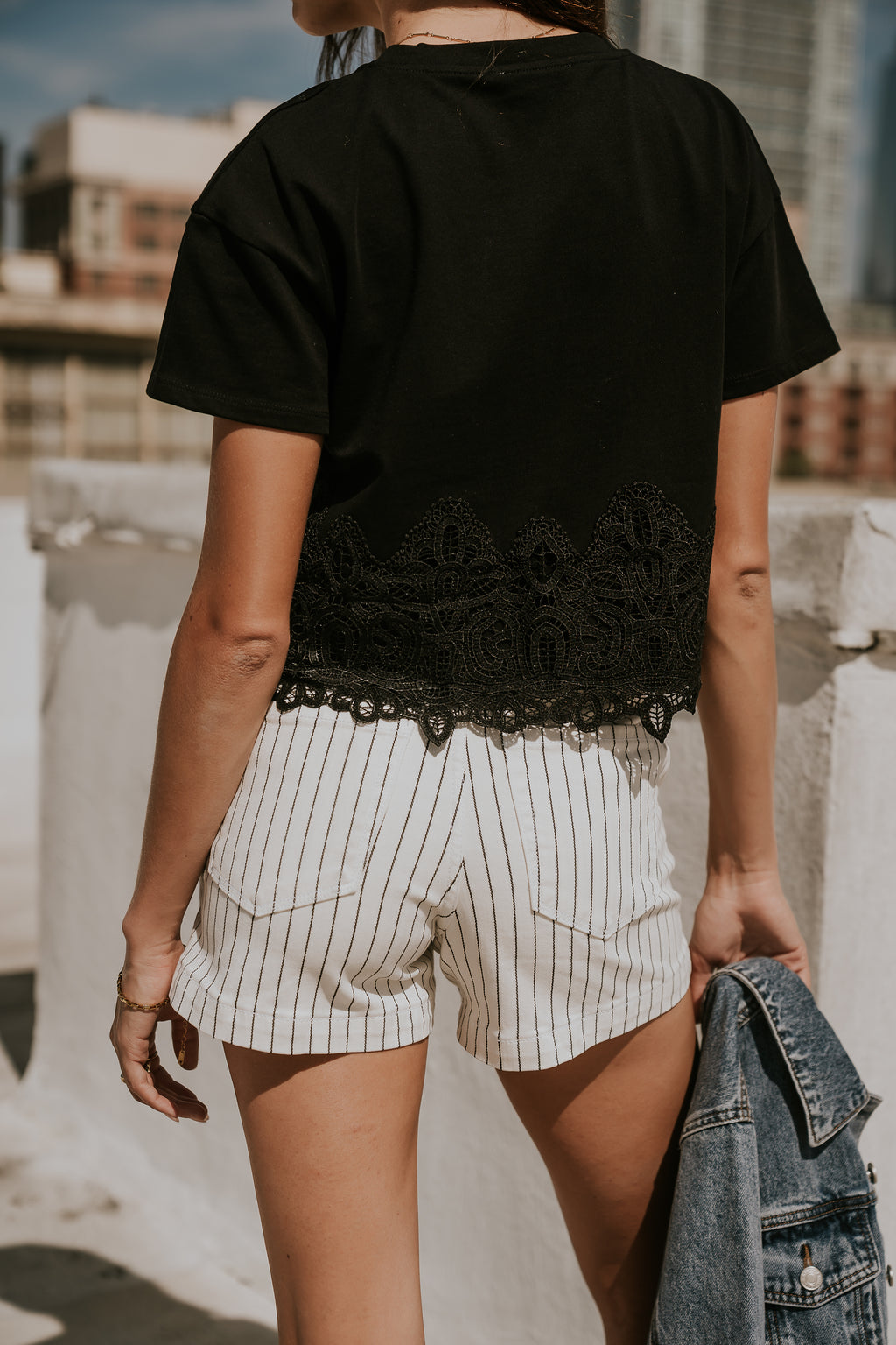 Karen Lace Trim Top in Black