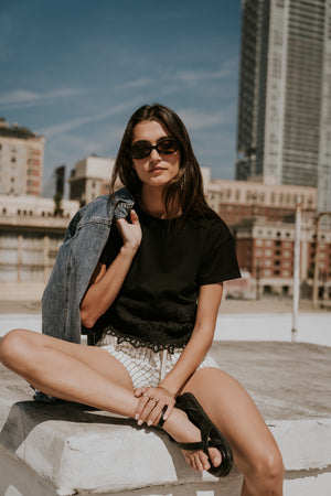 Karen Lace Trim Top in Black