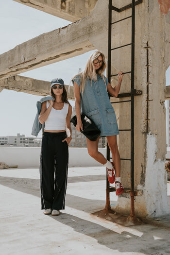 Emily Striped Wide Leg Pants in Navy