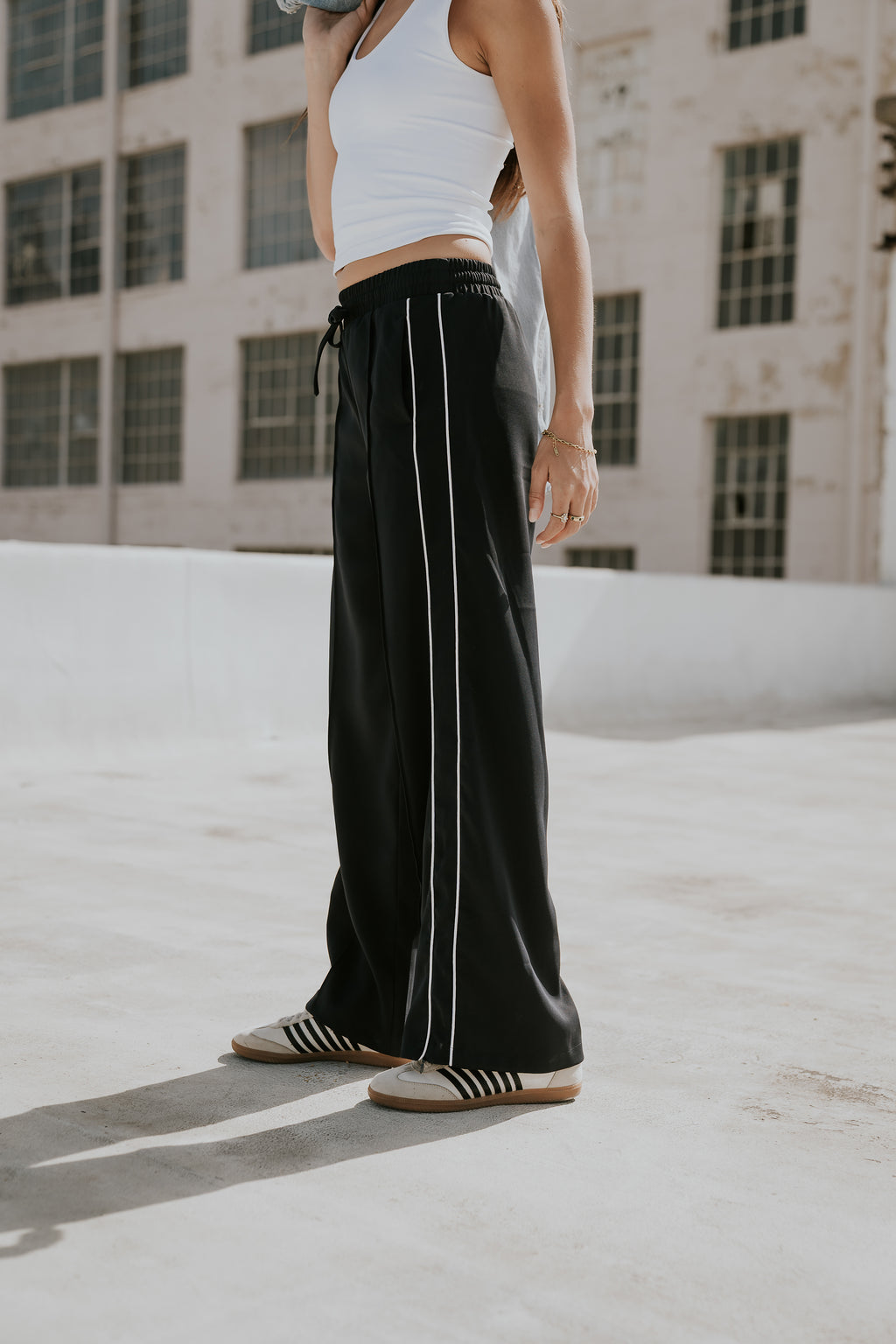Emily Striped Wide Leg Pants in Navy