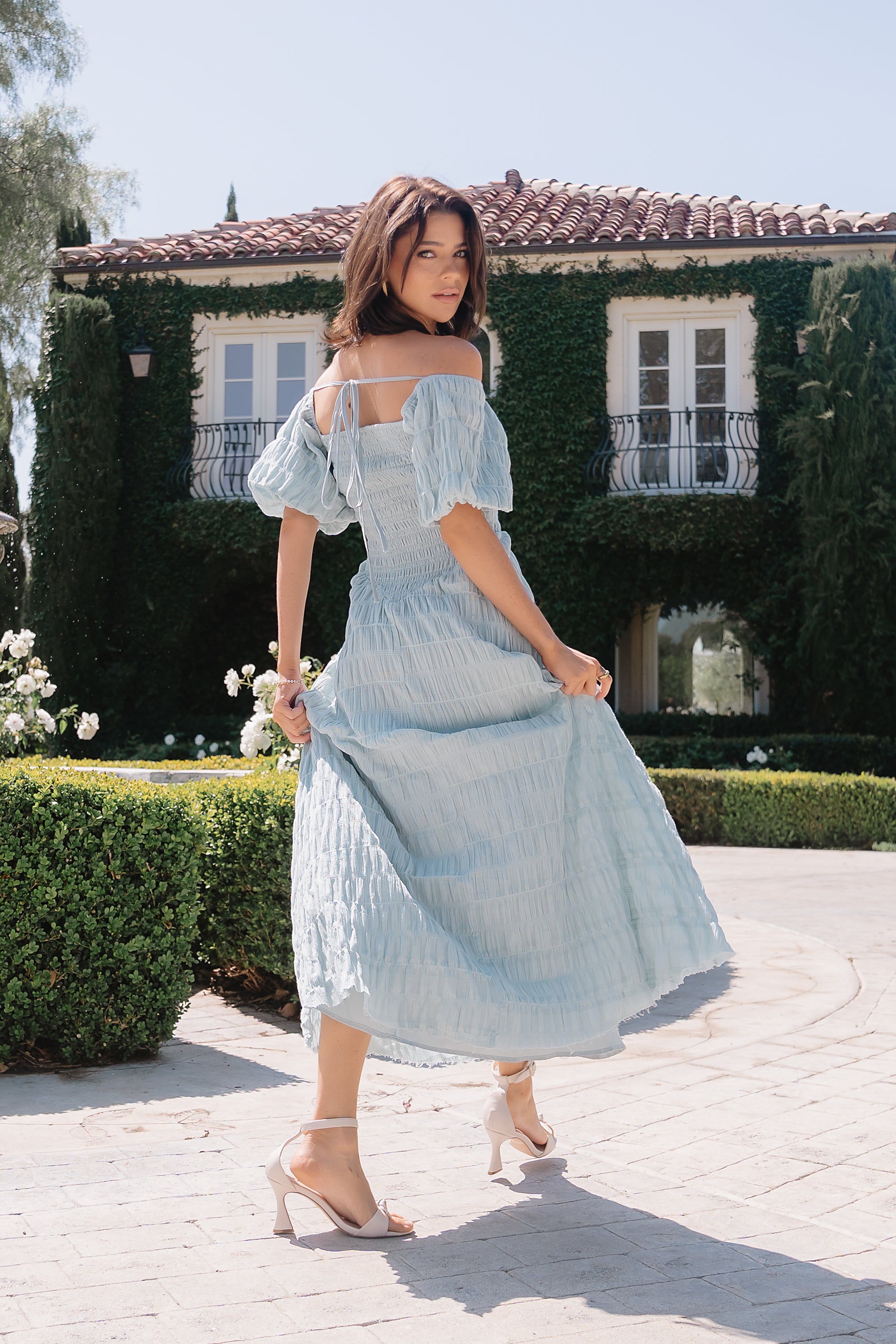 smocked dress Beckie Smocked Maxi Dress in Blue
