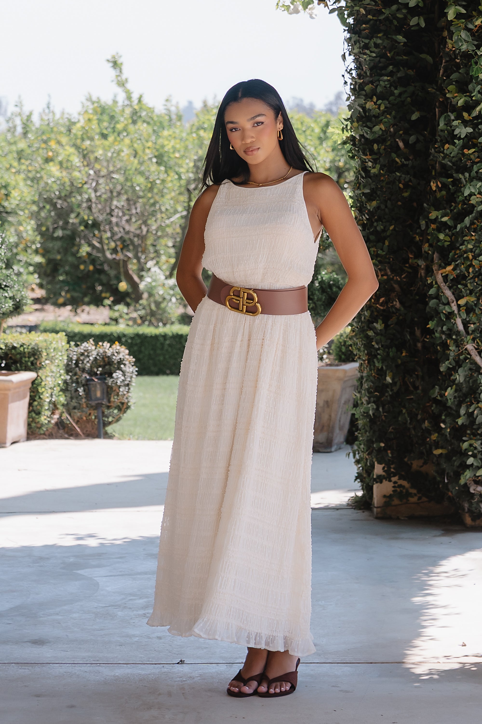 long cream dress Jordy Textured Maxi in slot:2:00pm Unbranded Brown Dress Costumes #139USD# Sleeve Make a statement with