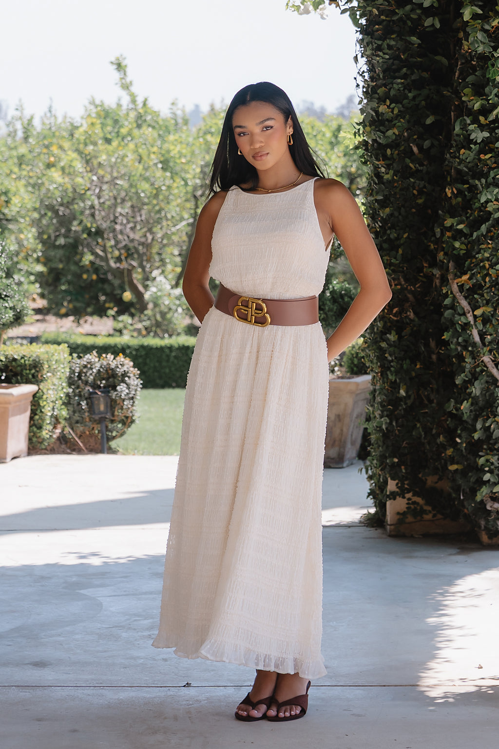 cream bohemian maxi dress Boho Ruffle Maxi Dress | Cream Raw Cotton High-Low Gown