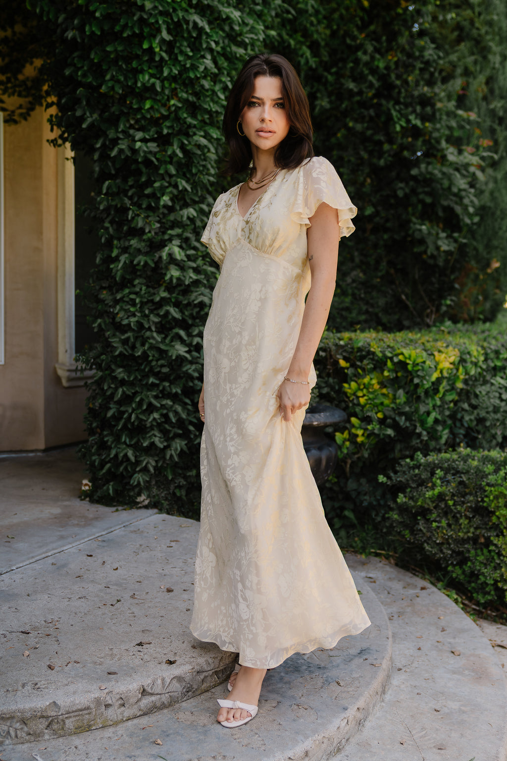 flower maxi dress wedding Plus Size Wedding Guest Peach Floral Open Shoulder Half Sleeve Split Wrap Chiffon Maxi Dress