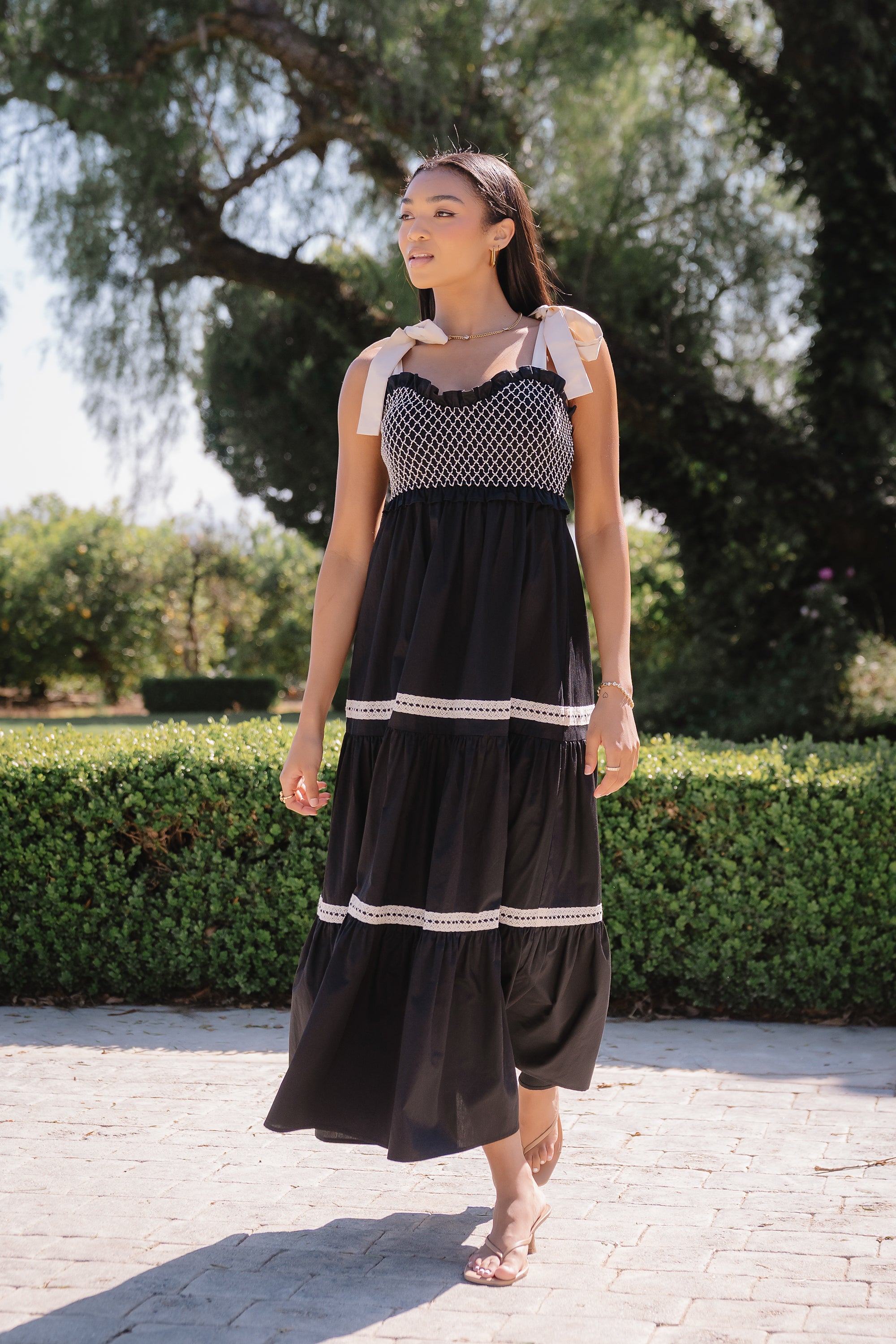 black tier maxi dress Mollie Tiered in White Party Cut Out Lace Up One of its standout Color:B/Gum 194