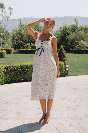 Charley Floral Midi Dress in Blue