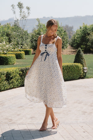 Charley Floral Midi Dress in Blue