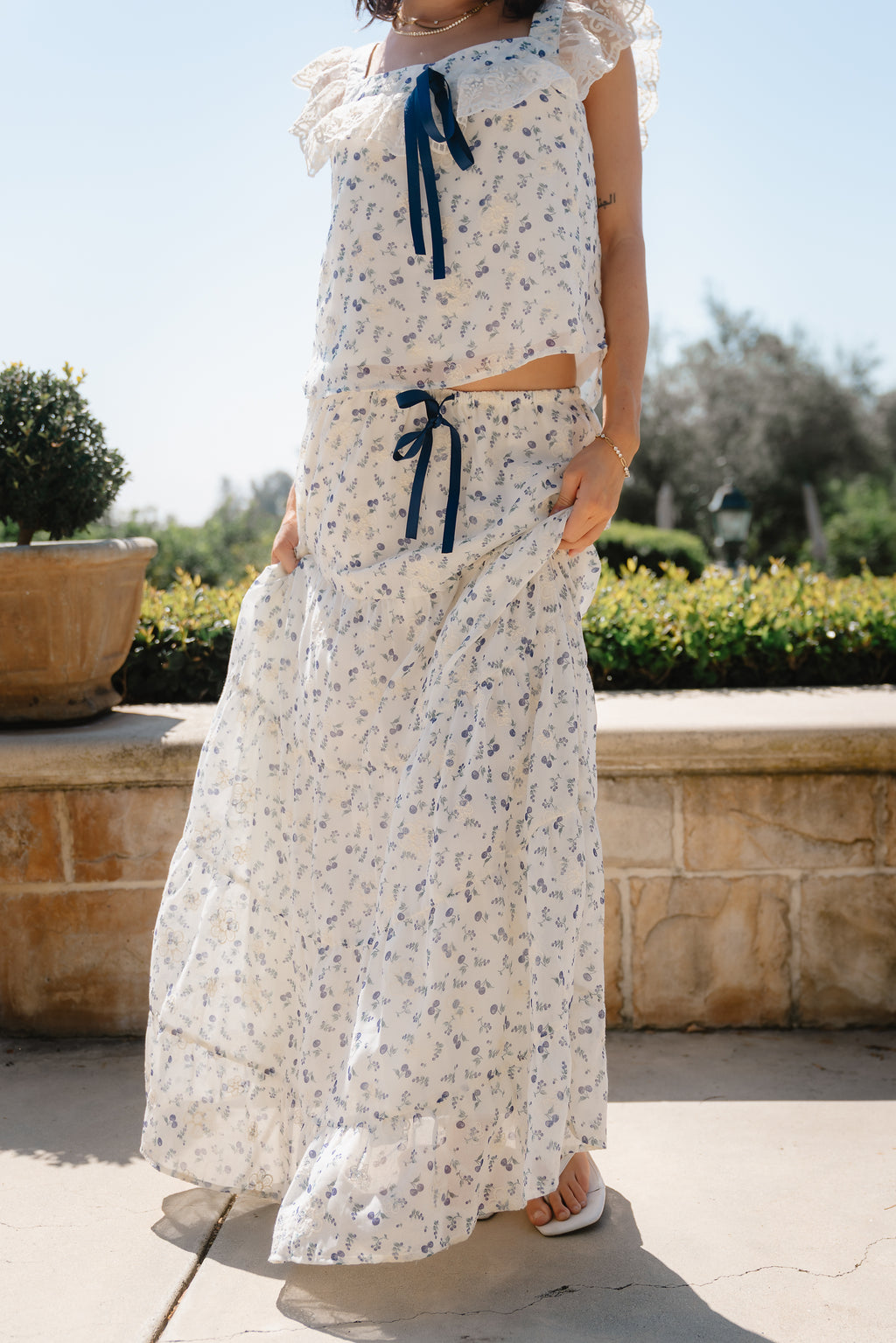 Simon Tiered Maxi Skirt in Blue